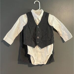 Carter’s grey vest, grey pants, white button down onesie, size 18 months
